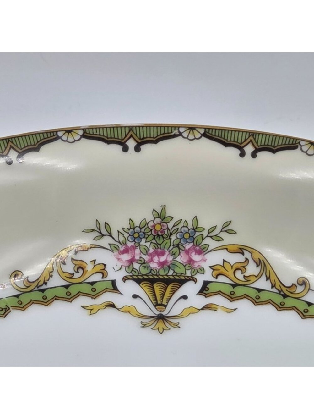 Noritake Penelope Set of 4 Coupe Soup Bowl Green Border Pink Roses Urn Gold Trim - Picture 3 of 4